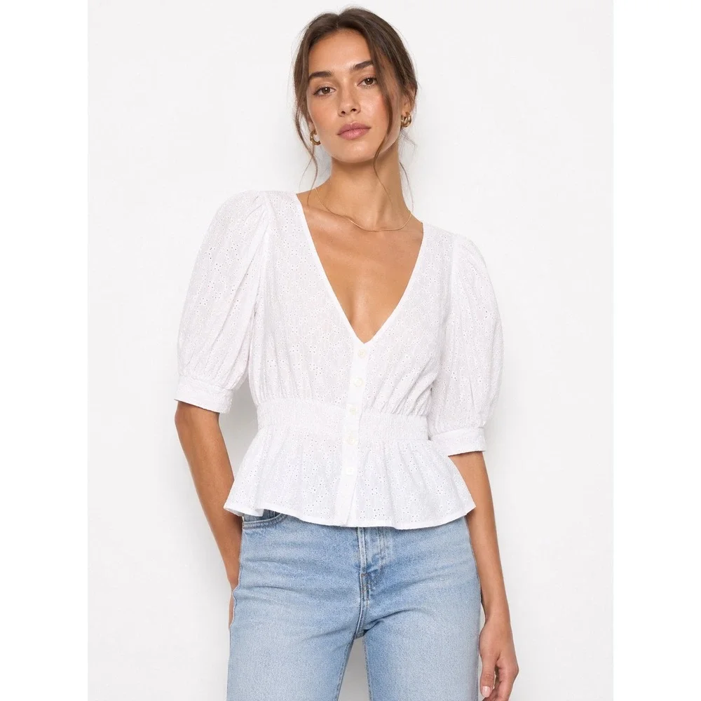 Reformation Alenna White Eyelet Feminine Boho Cotton Size 2 Romantic Coquette
